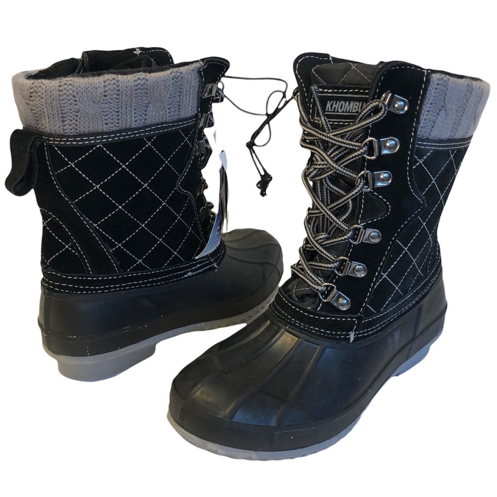 NWT KHOMBU WOMEN’s boots Size 7 Waterproof Knit Sock Cuff Quilted Black Duck